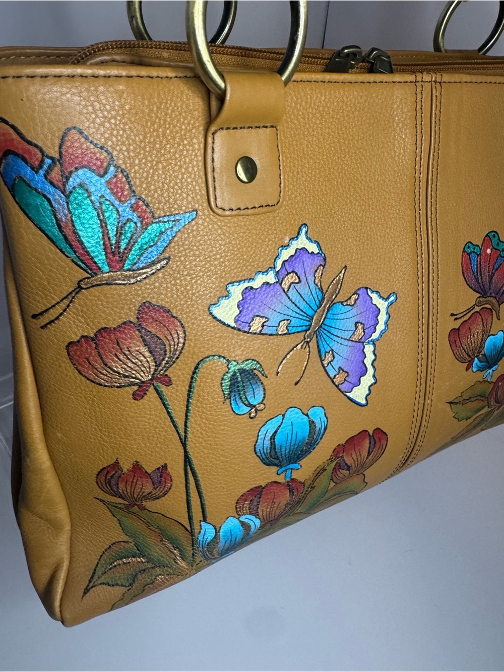 #308 Annushka Hand Painted Butterfly Leather Shoulder Bag - Picture 4 of 16